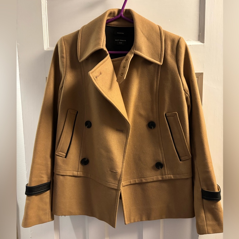 Club Monaco Camel Wool Peacoat with Notched Collar